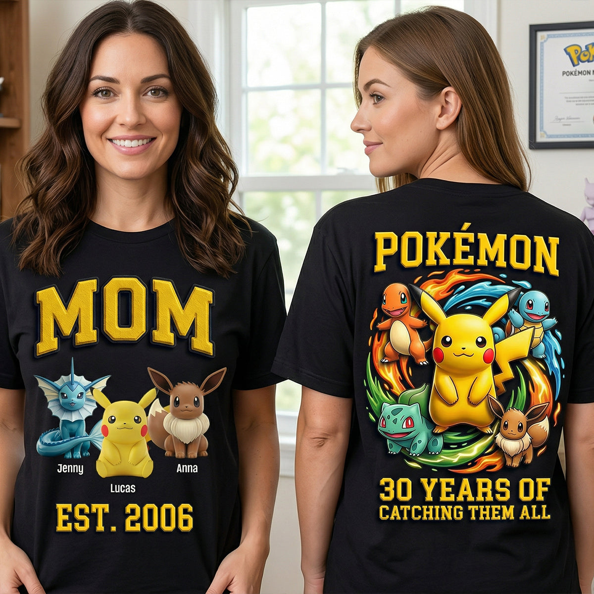“Celebrating Motherhood with Pokémon Charm” - Personalized Catching Mom Shirt - Custom Gift for Mom, Grandma, and More AOP Products PopCulturePrints