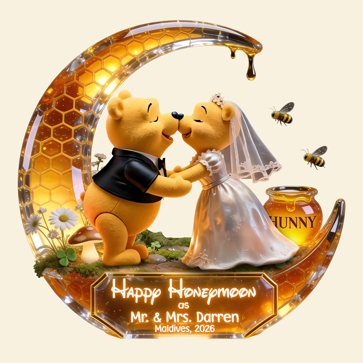 Happy Honeymoon: Cute Soft Honey Moon Couple Plaque - Personalized Gift for Newlyweds