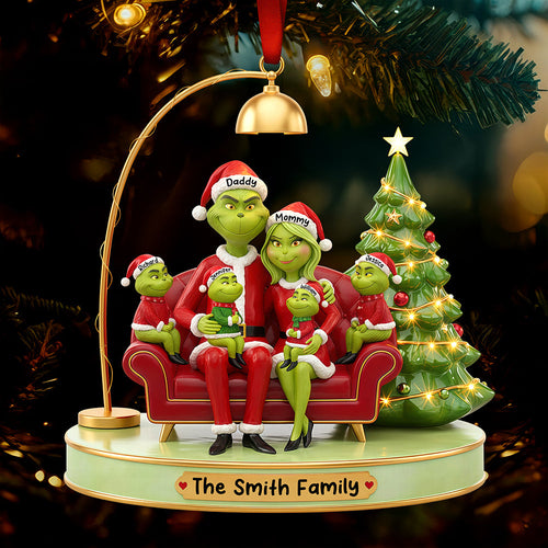 Celebrate Family Joy: Funny Green Family Christmas Ornament - Personalized Gift for Everyone Ornament PopCulturePrints