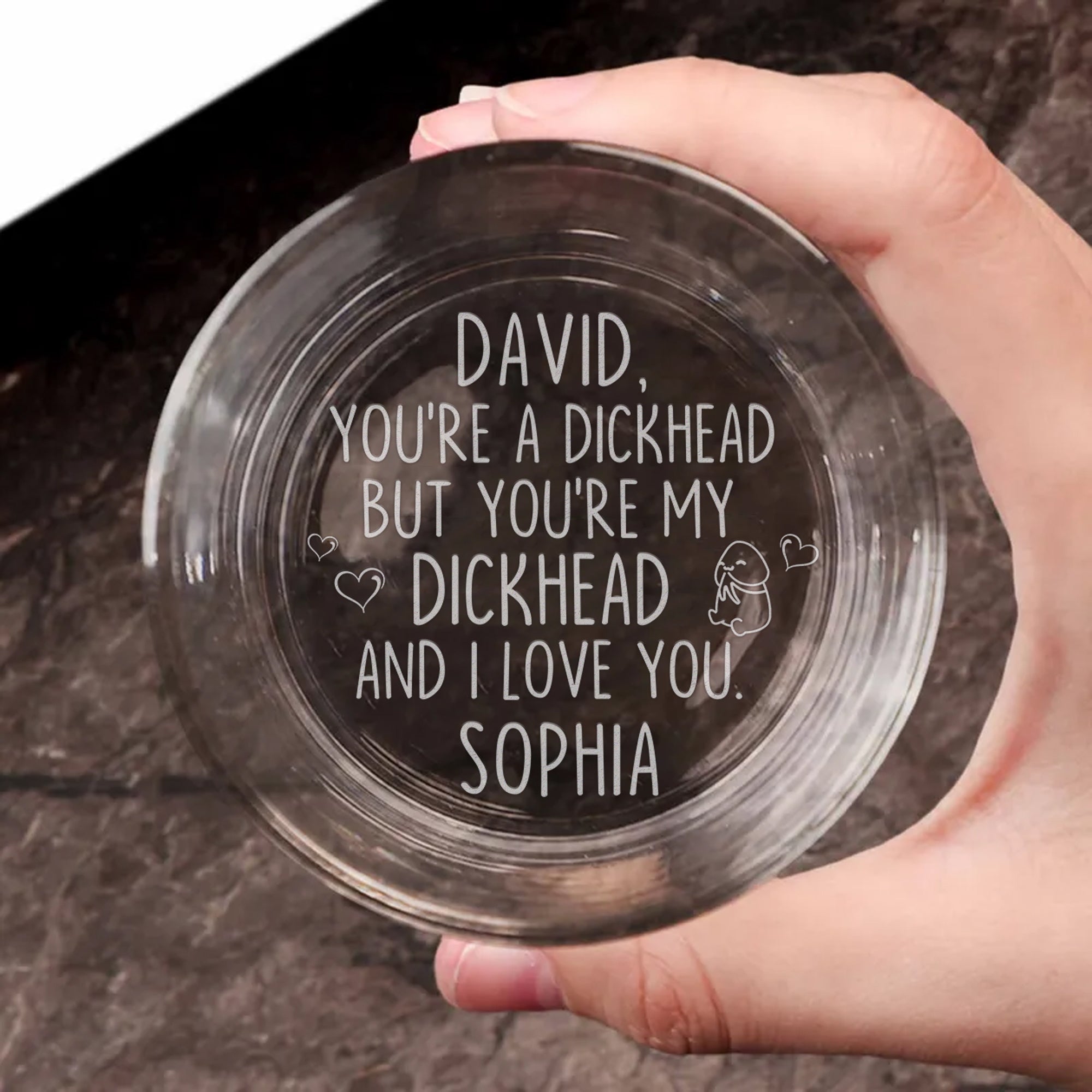 Personalized Whiskey Glass for Couples - Engraved Love Message Whiskey Glass PopCulturePrints