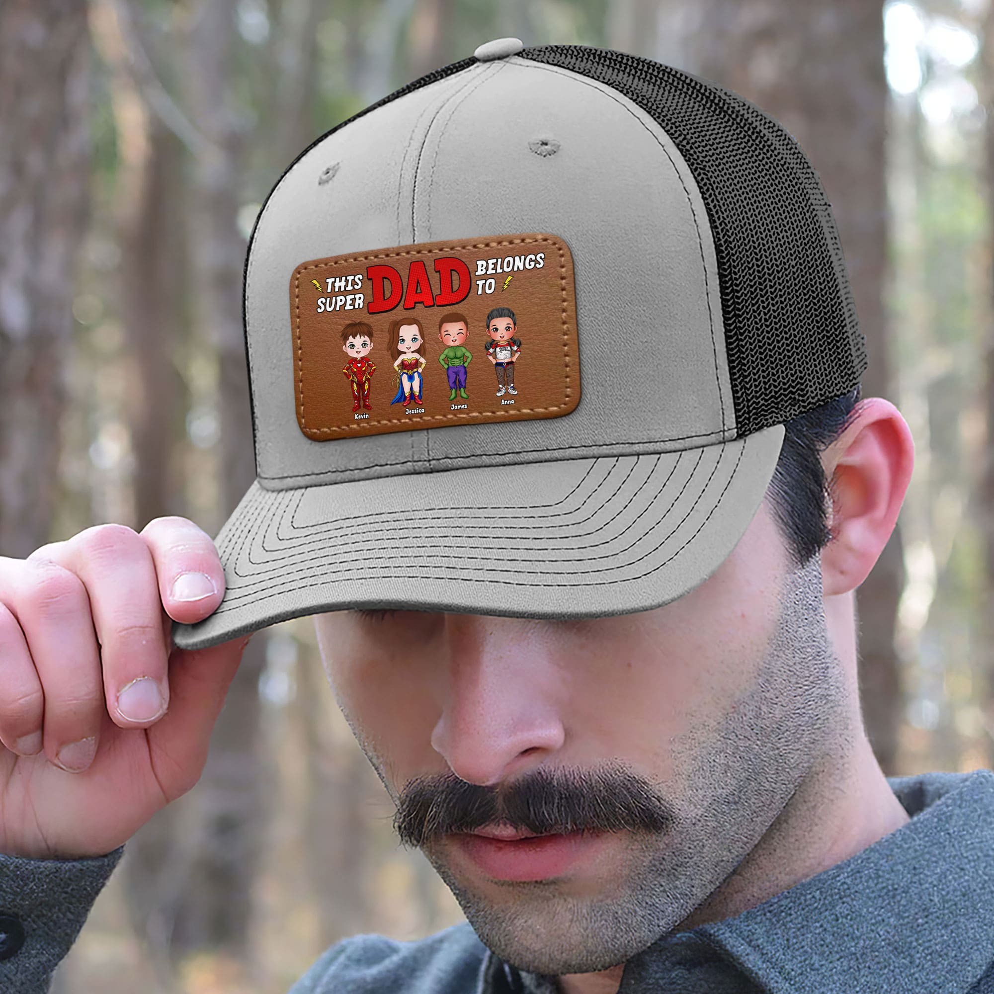 Custom Super Dad Leather Patch Hat - Personalized with Kids' Names