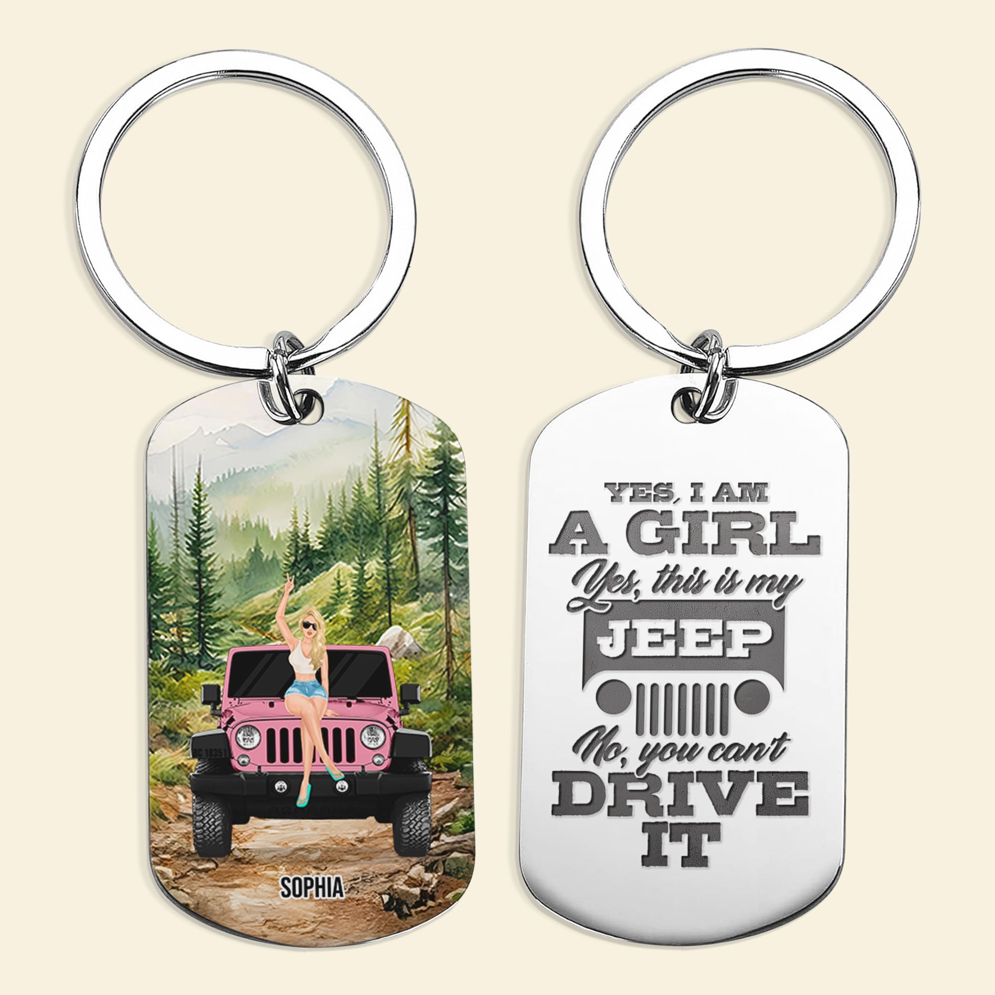 Personalized Jeep Girl Keychain - Custom Name Tag for Jeep Enthusiasts