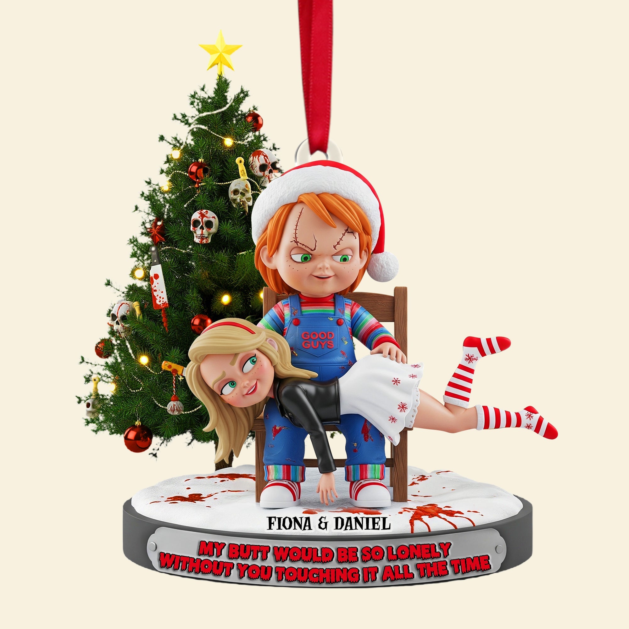 “My butt would be so lonely without you touching it all the time” - Mischievous Doll Couple Ornament - Customizable Christmas Gift for Couples Ornament PopCulturePrints