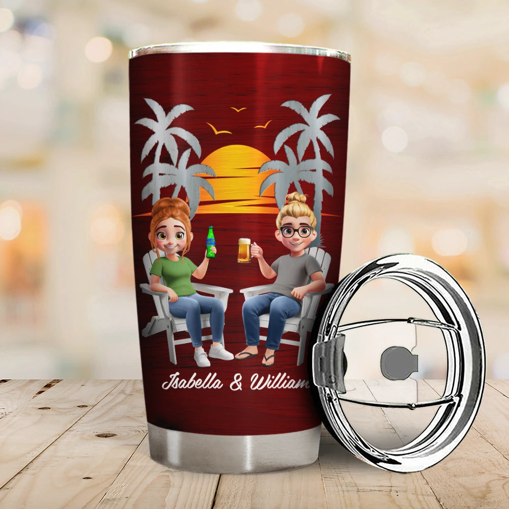 Couple Beach Love You To The Beach & Back - Personalized Tumbler Tumbler PopCulturePrints