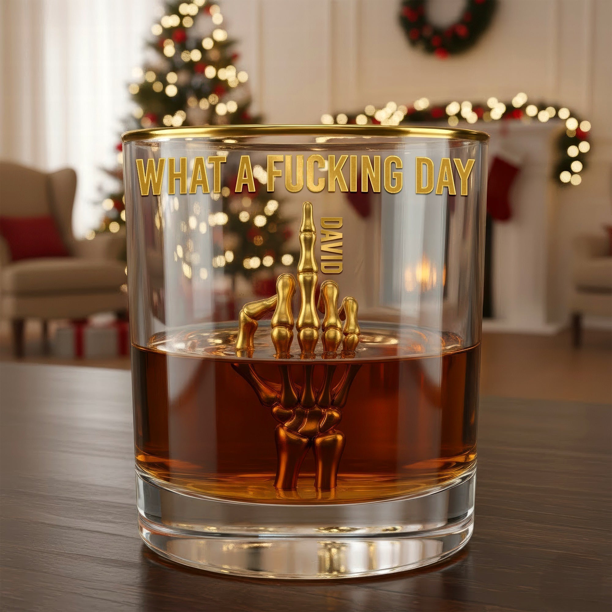 "What a F*cking Day" - Personalized Funny Skeleton Drinking Glass - Unique Gift for Drink Lovers Glass PopCulturePrints