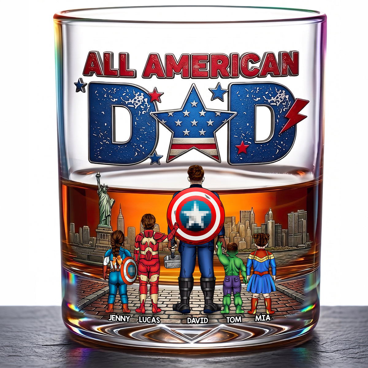 "Celebrate the Hero in Your Life!" - All American Dad Glass Mug - Personalized Gift for Dad, Grandpa, and Father Figures Glass PopCulturePrints