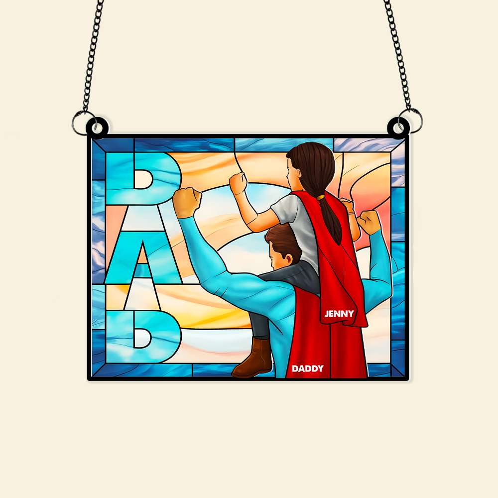 “A Strong and Caring Dad” - Personalized Suncatcher Gift for Dad Ornament PopCulturePrints