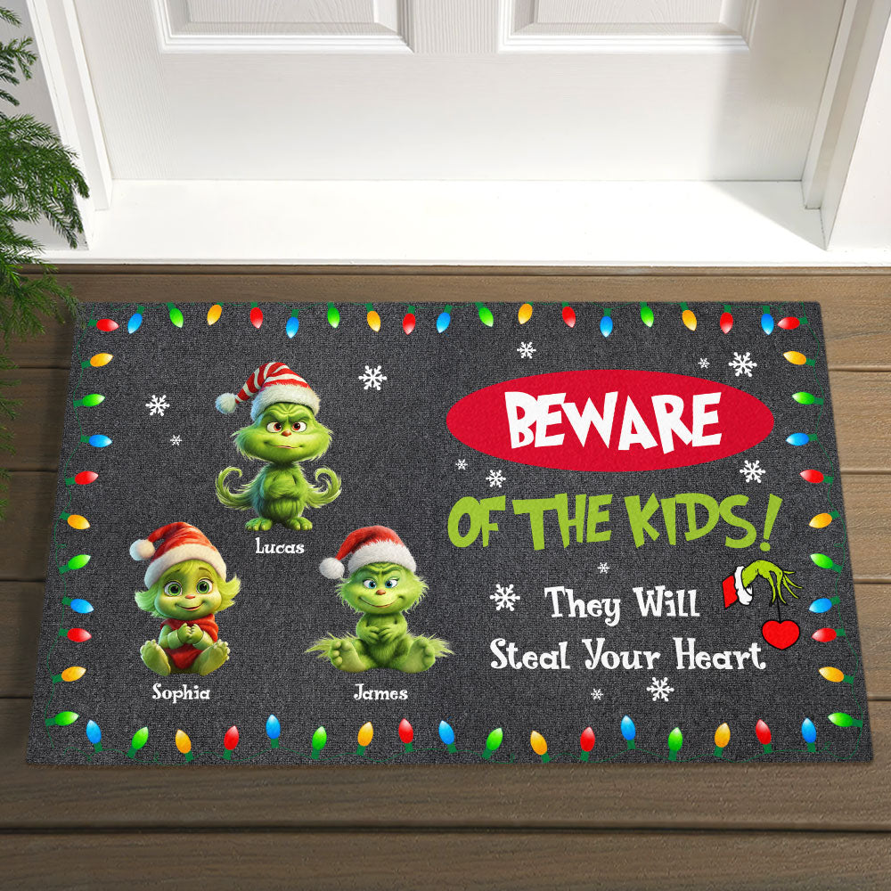 Personalized Grinch Family Doormat - Beware of the Kids