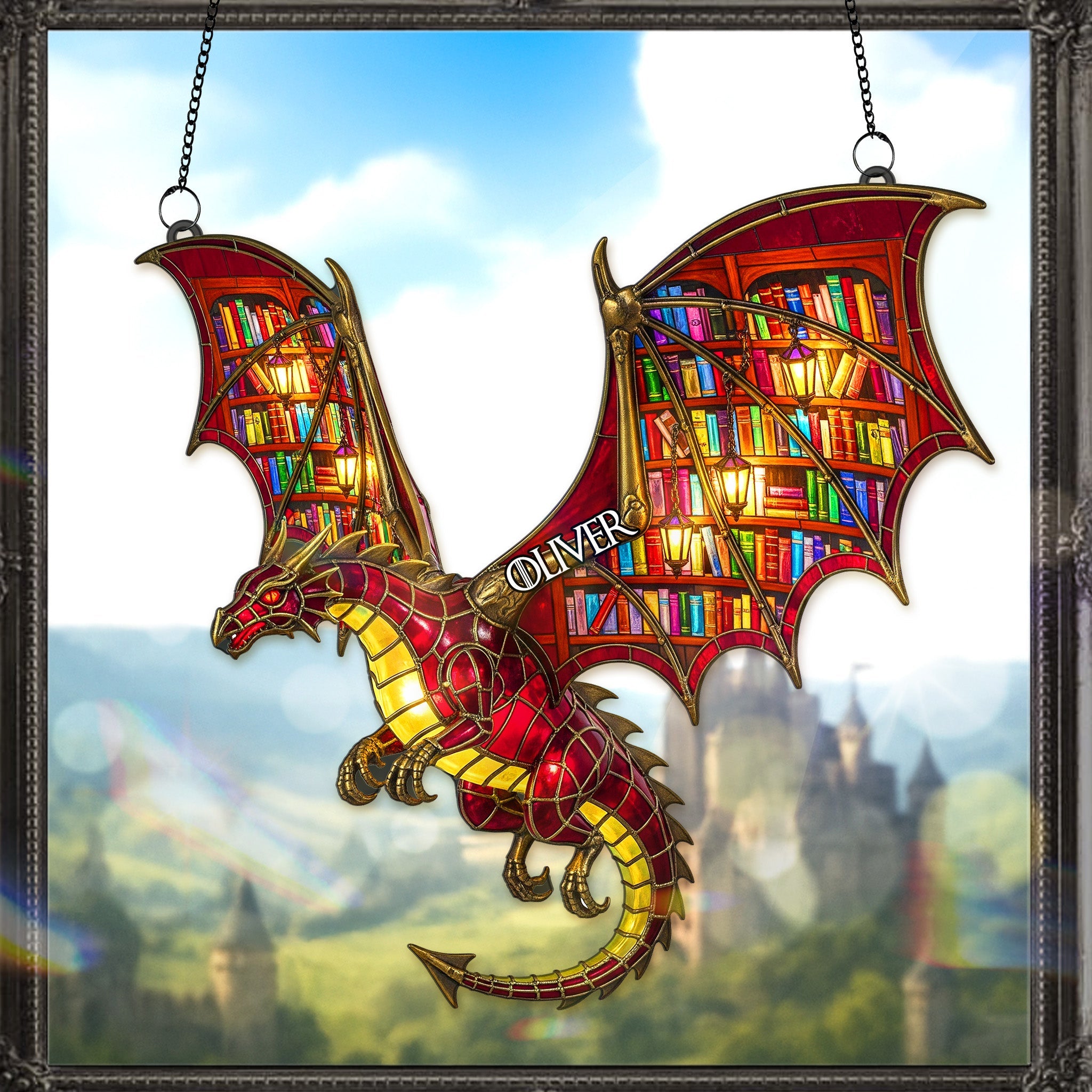 Ignite Your Imagination: Book Lover Dragon Suncatcher Ornament - Customizable Gift for Book Lovers Ornament PopCulturePrints