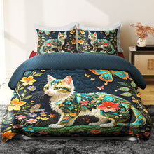 Load image into Gallery viewer, Whimsical Cat and Butterfly Quilt Bed Set - Perfect Gift for Cat Lovers Blanket PopCulturePrints
