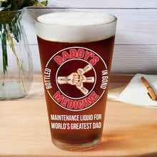 Load image into Gallery viewer, Daddy&#39;s Medicine - Personalized Beer Glass for World&#39;s Greatest Dad Beer Glass PopCulturePrints

