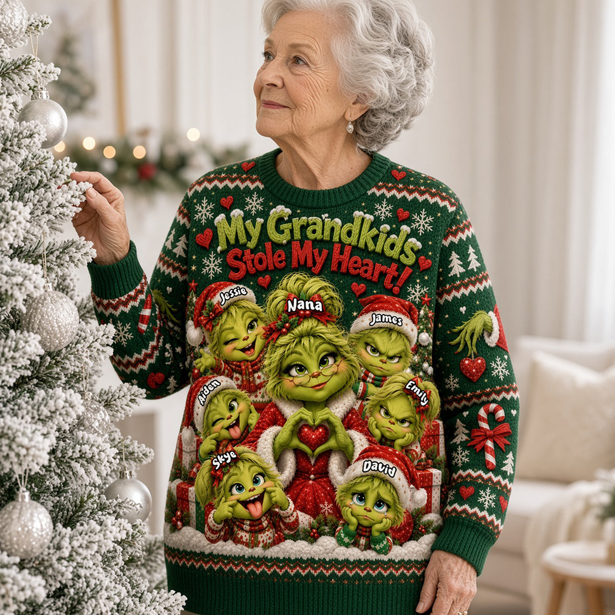 My Grandkids Stole My Heart - Personalized Knitted Ugly Sweater for Grandparents