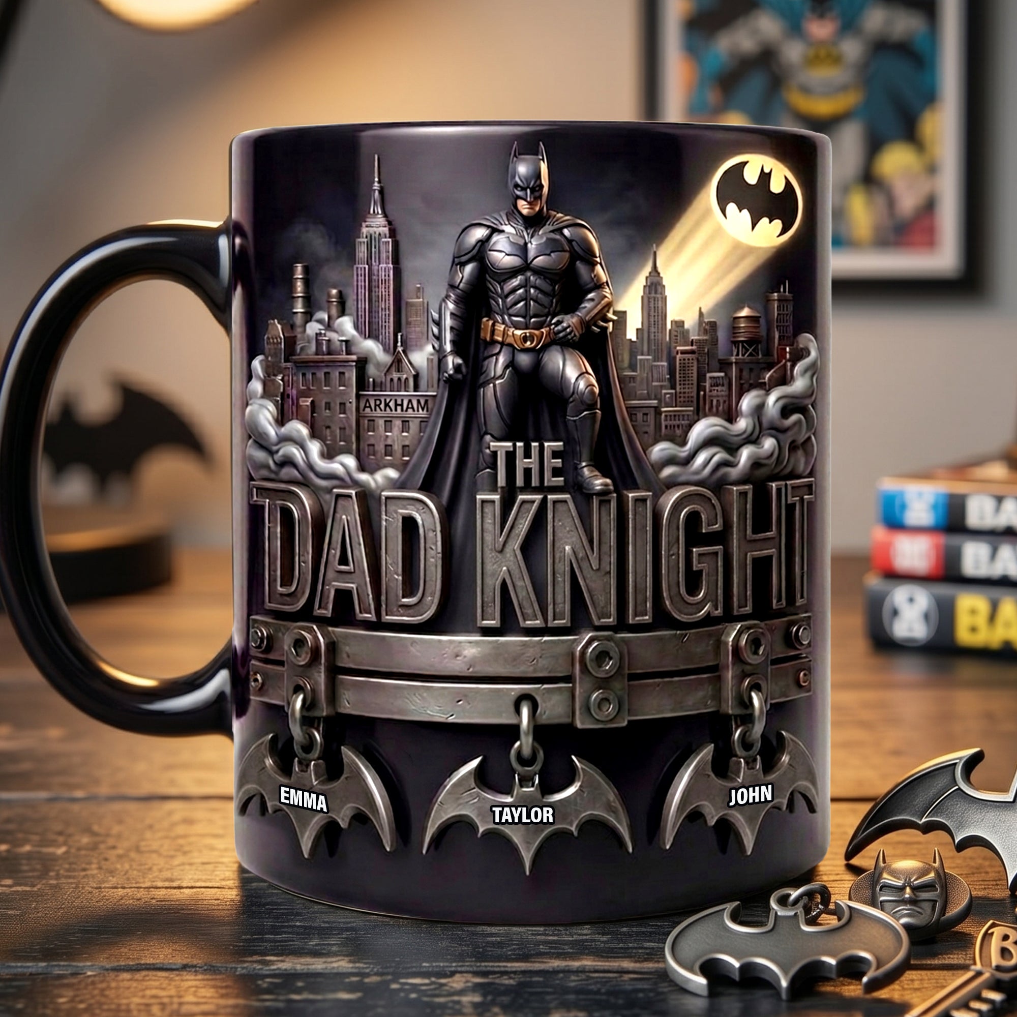 “The Dad Knight – A Hero in Every Sip” - Personalized Magic Mug for Dad and Kids - Perfect Father's Day Gift Coffee Mug PopCulturePrints