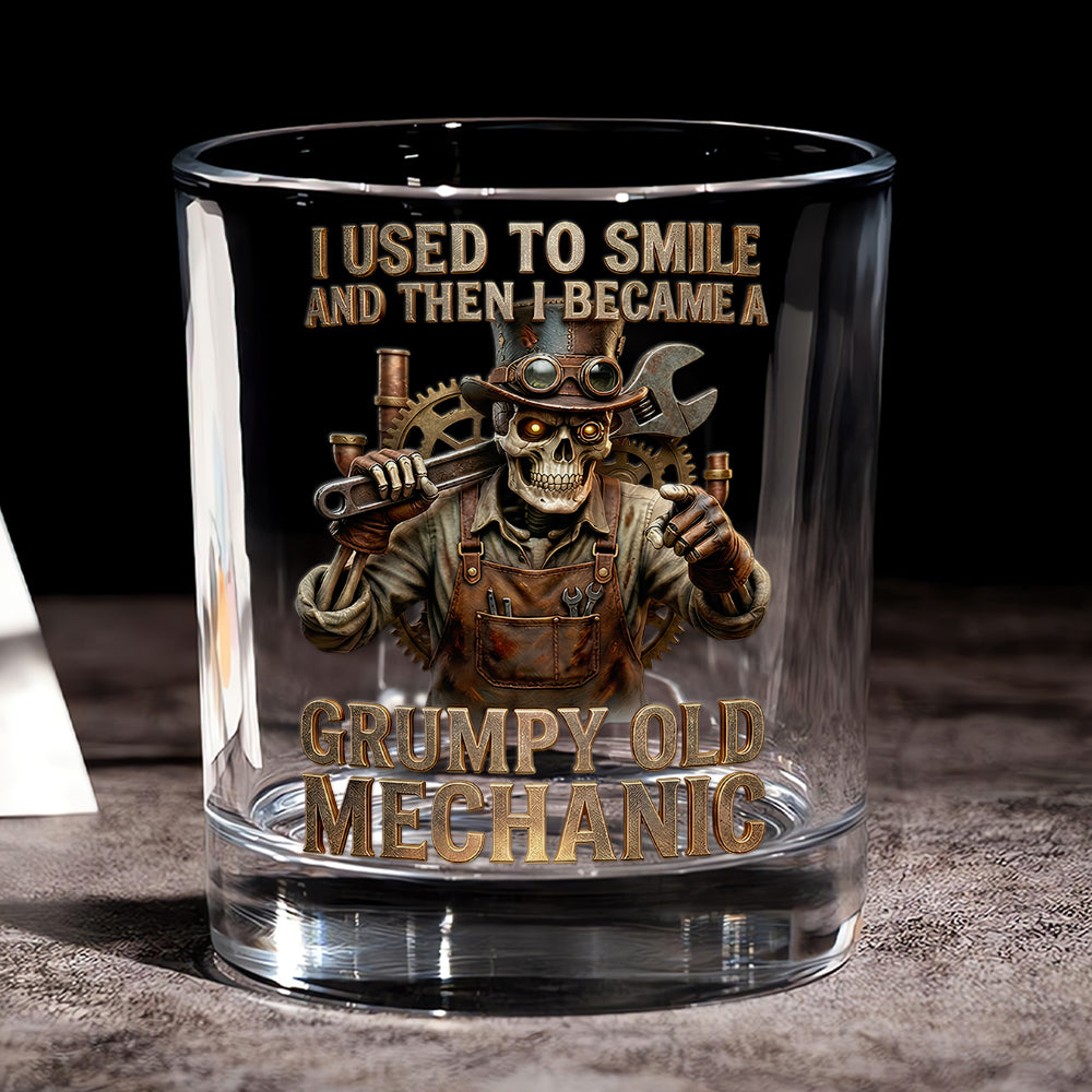 "I Used to Smile and Then I Became a" - Grumpy Old Mechanic Decanter Set - Personalized Gift for Mechanics Bottle PopCulturePrints