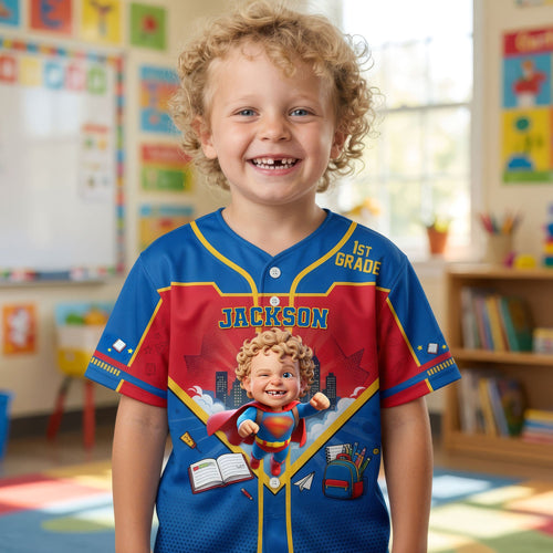 Unleash Your Kid's Superpower: Customize Themed Baseball Jersey - Perfect Gift for School Success! AOP Products PopCulturePrints