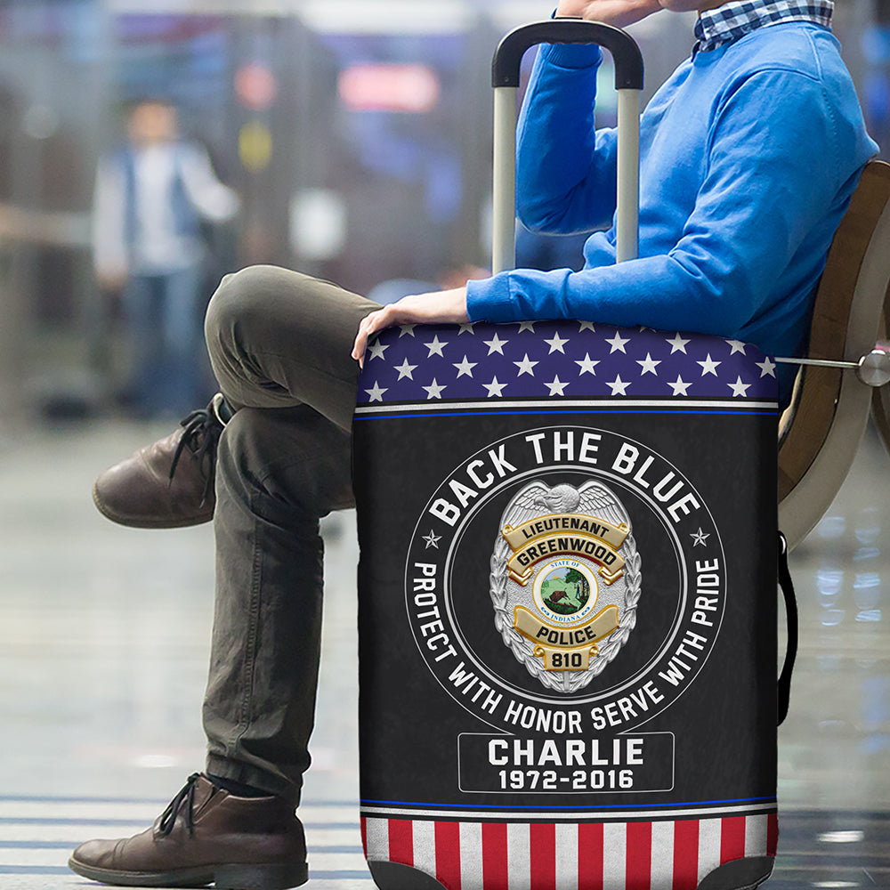 Personalized Police Officer Retirement Luggage Cover - Customizable Name and Dates