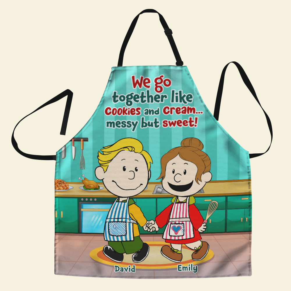 Personalized Couple Aprons - Sweet and Messy Cooking Together Aprons PopCulturePrints
