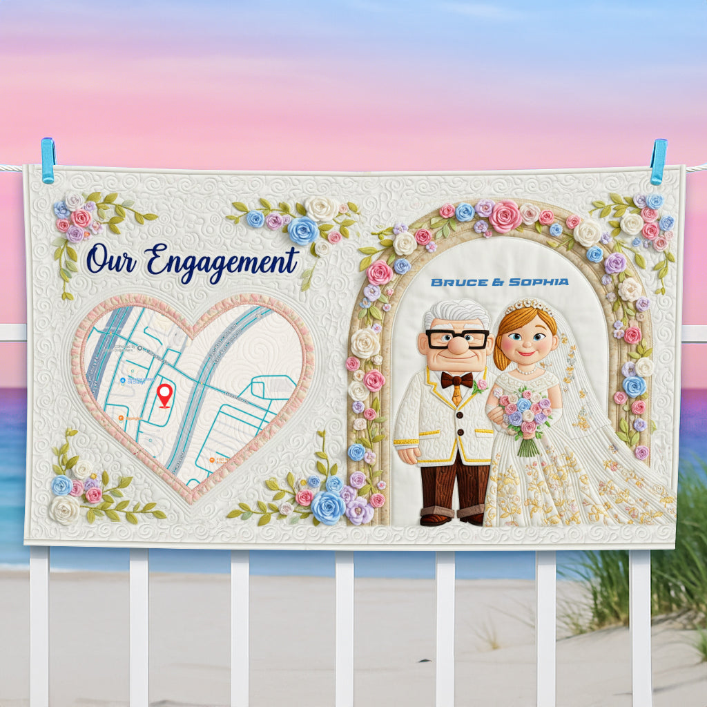 Our Engagement Beach Towel - Personalized Gift for Couples Beach Towel PopCulturePrints