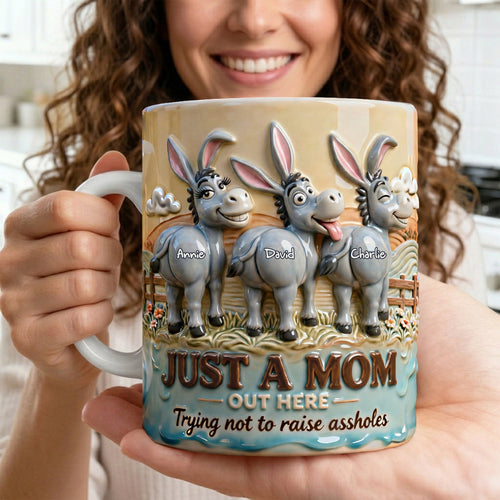 Just A Mom Out Here - Fun Donkey Mom Coffee Mug | Personalized Gifts for Moms Coffee Mug PopCulturePrints