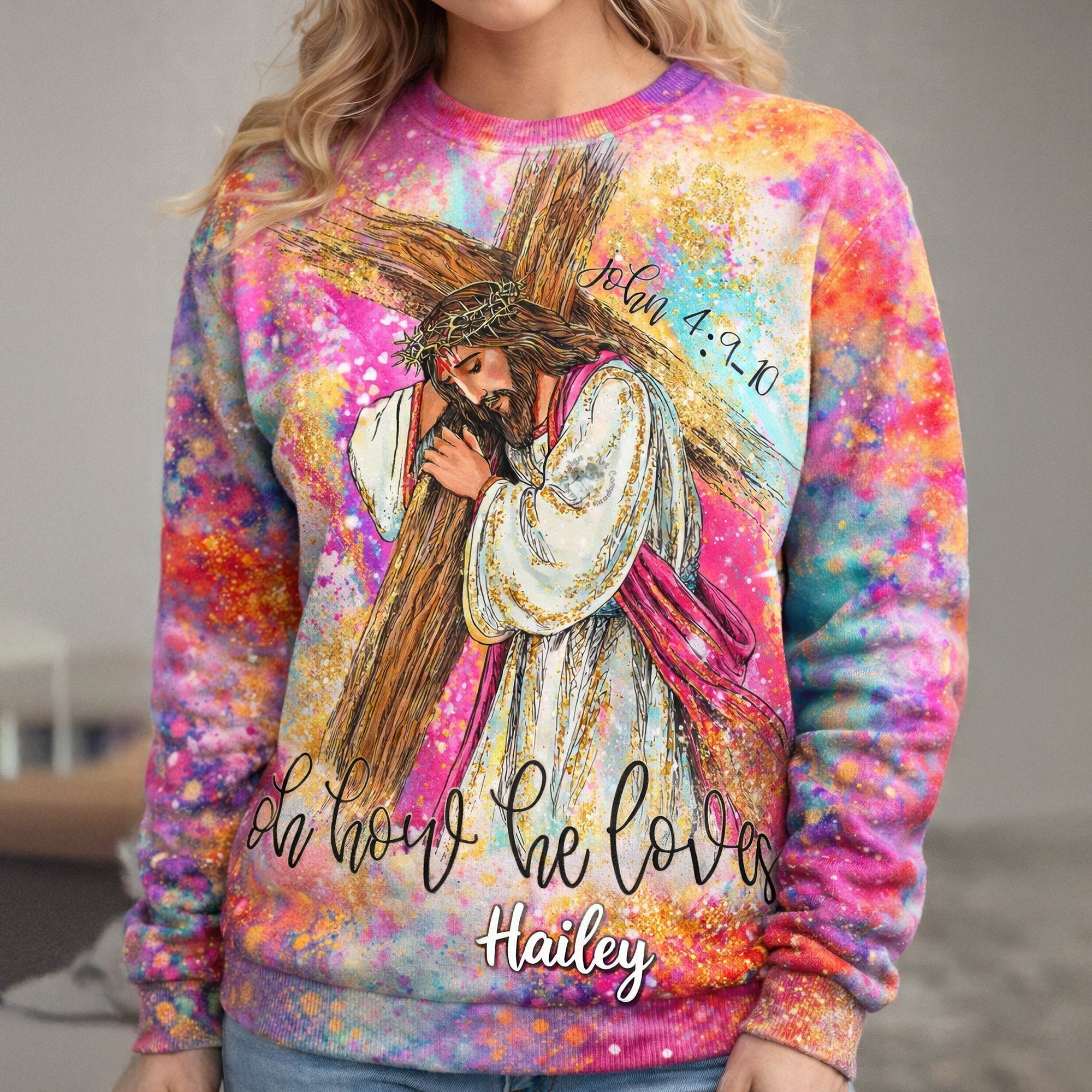 Oh How He Loves - Personalized Jesus Carrying The Cross 3D Shirt for Christians AOP Products PopCulturePrints