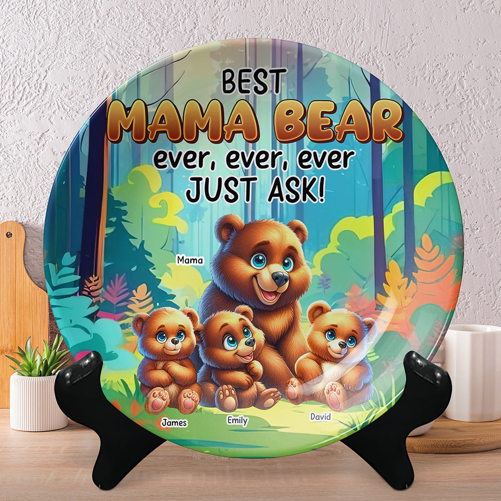 Best Mom Bear Ever - Personalized Round Plate for Loving Moms Ceramic Round Plate PopCulturePrints