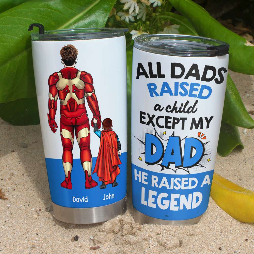 Personalized Superhero Dad Tumbler - Raised A Legend