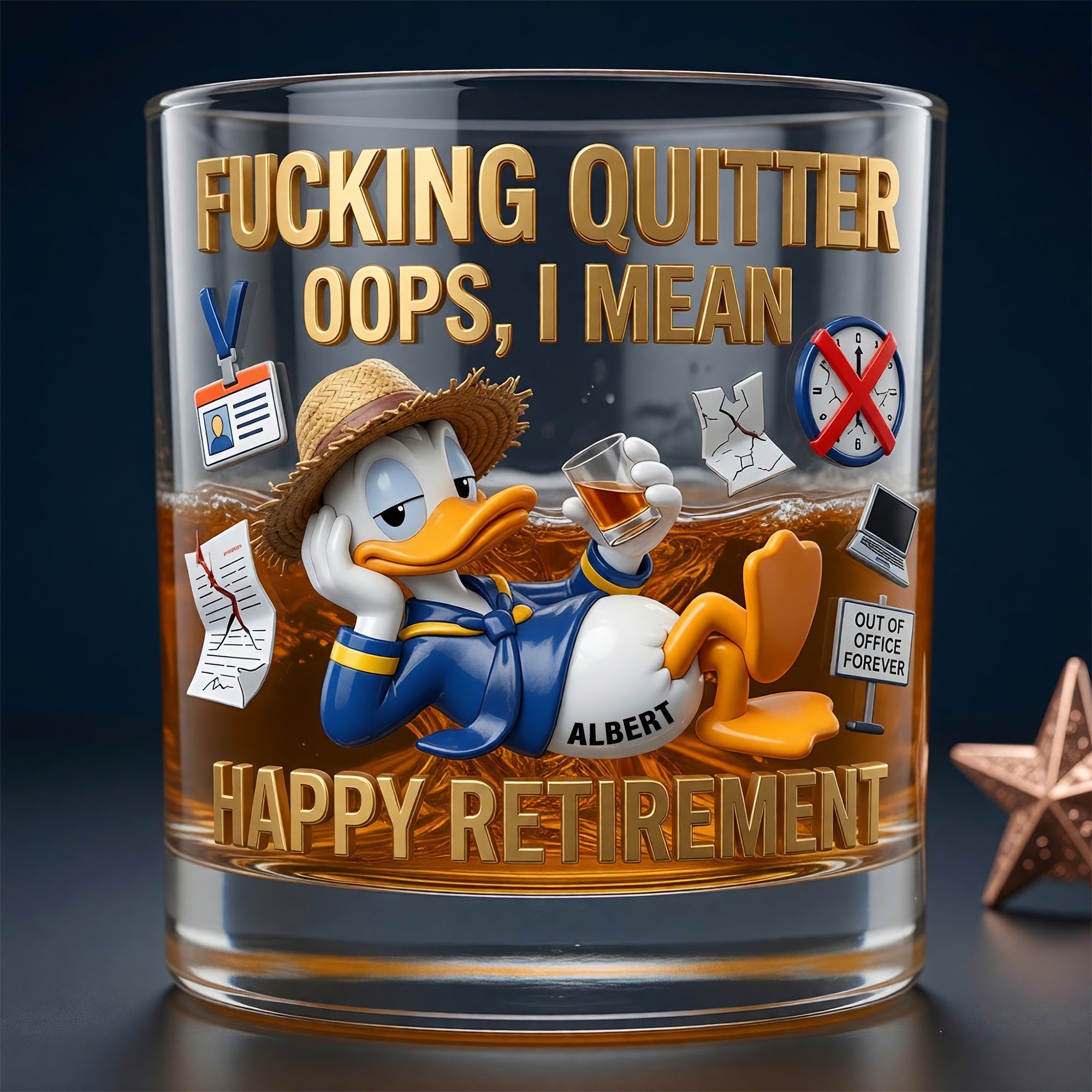 Cheers to New Beginnings - Personalized Happy Retirement Round Glass