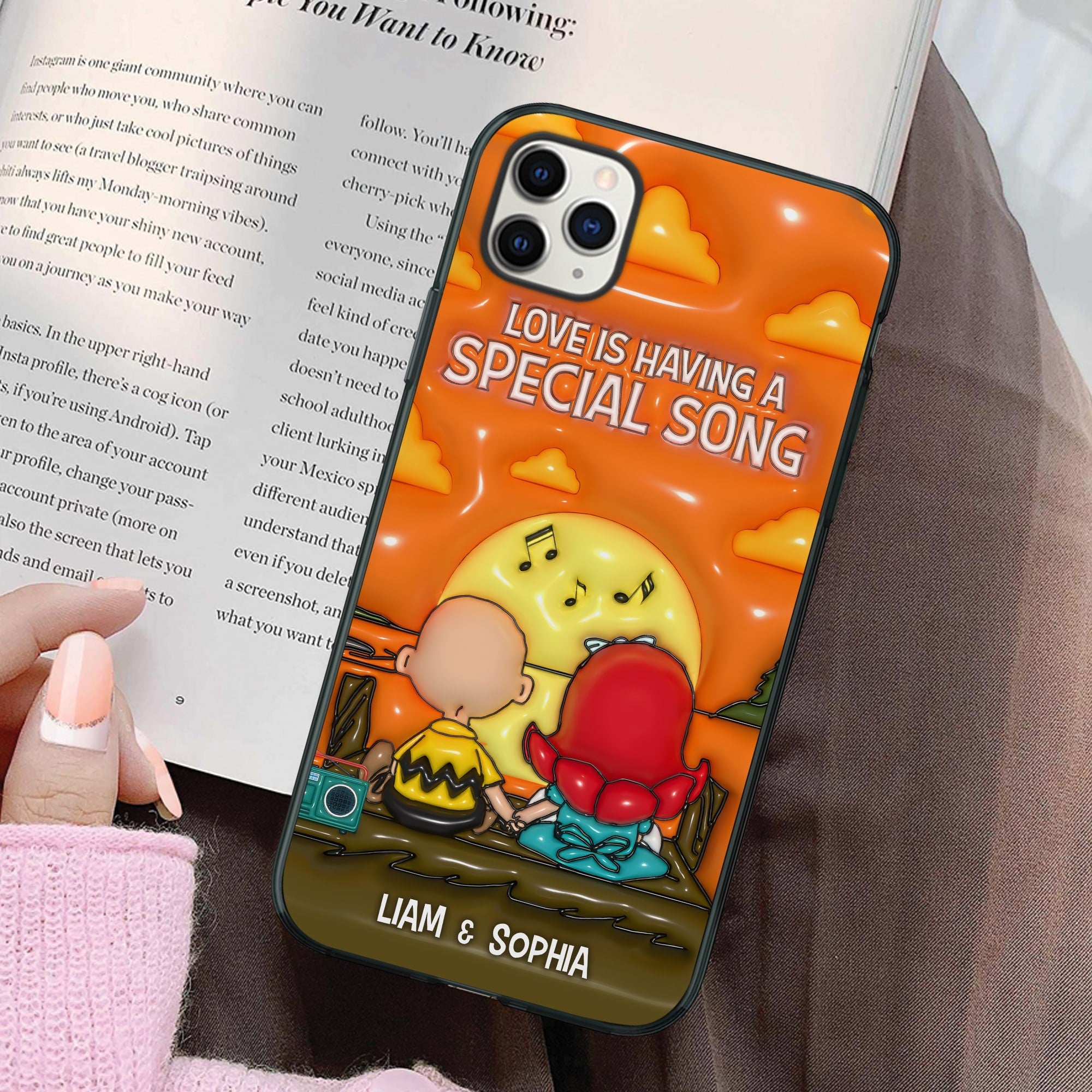 Personalized Cartoon Couple Sunset Phone Case - Custom Names