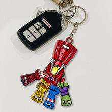 Load image into Gallery viewer, Customizable Dad Keychain: Superhero Fist Bump Design Keychains PopCulturePrints
