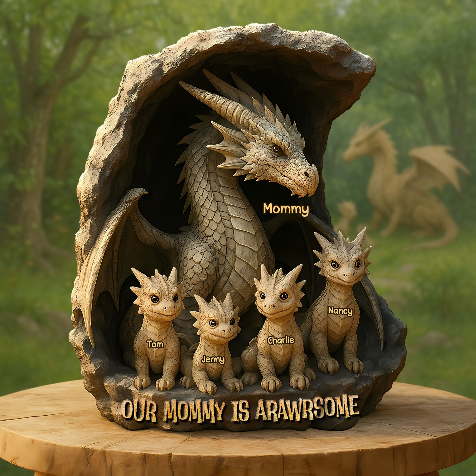 Our Mommy is Arawrsome - Personalized Dragon Acrylic Plaque for Mom, Grandma, and Special Loved Ones Shaped Plaques PopCulturePrints