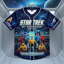 Load image into Gallery viewer, "To Boldly Go Forever" - Customizable 60th Anniversary Baseball Jersey - Perfect Gift for Star Trek Fans
