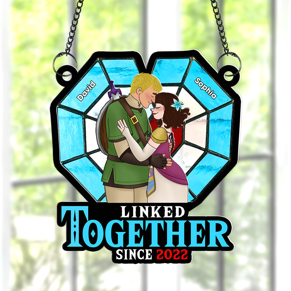 Personalized Suncatcher Ornament for Couples - Linked Together Since 2022 Ornament PopCulturePrints