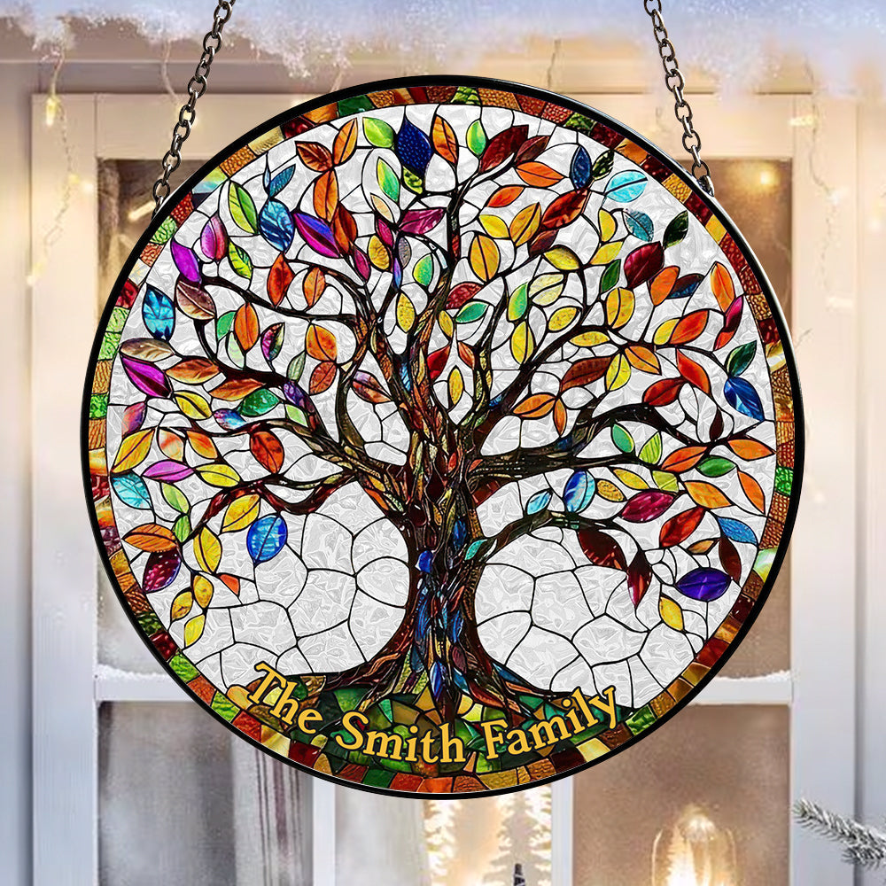 Personalized Family Tree Stained Glass Window Hanging