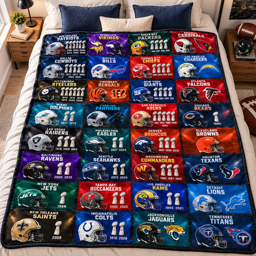 “Show Your Team Spirit!” - Professional Team Helmets Arranged In A Grid Pattern Blanket - Personalized Sport Gift for Fans Blanket PopCulturePrints