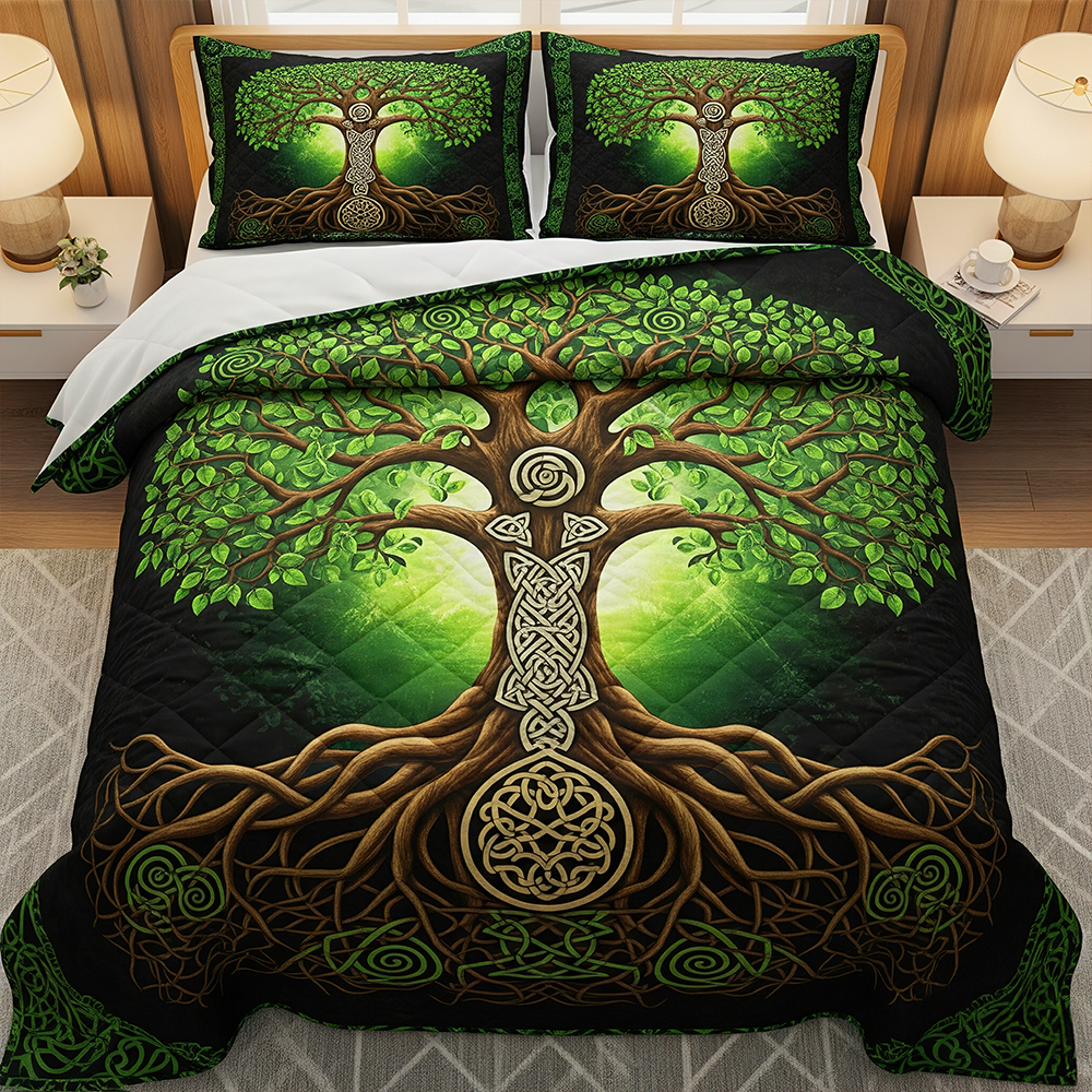 “Embrace Nature’s Spirit” - Personalized Tree Of Life Quilt Bedding Set - Custom Gift for Nature Lovers, Home Decor Enthusiasts, and Special Occasions Blanket PopCulturePrints