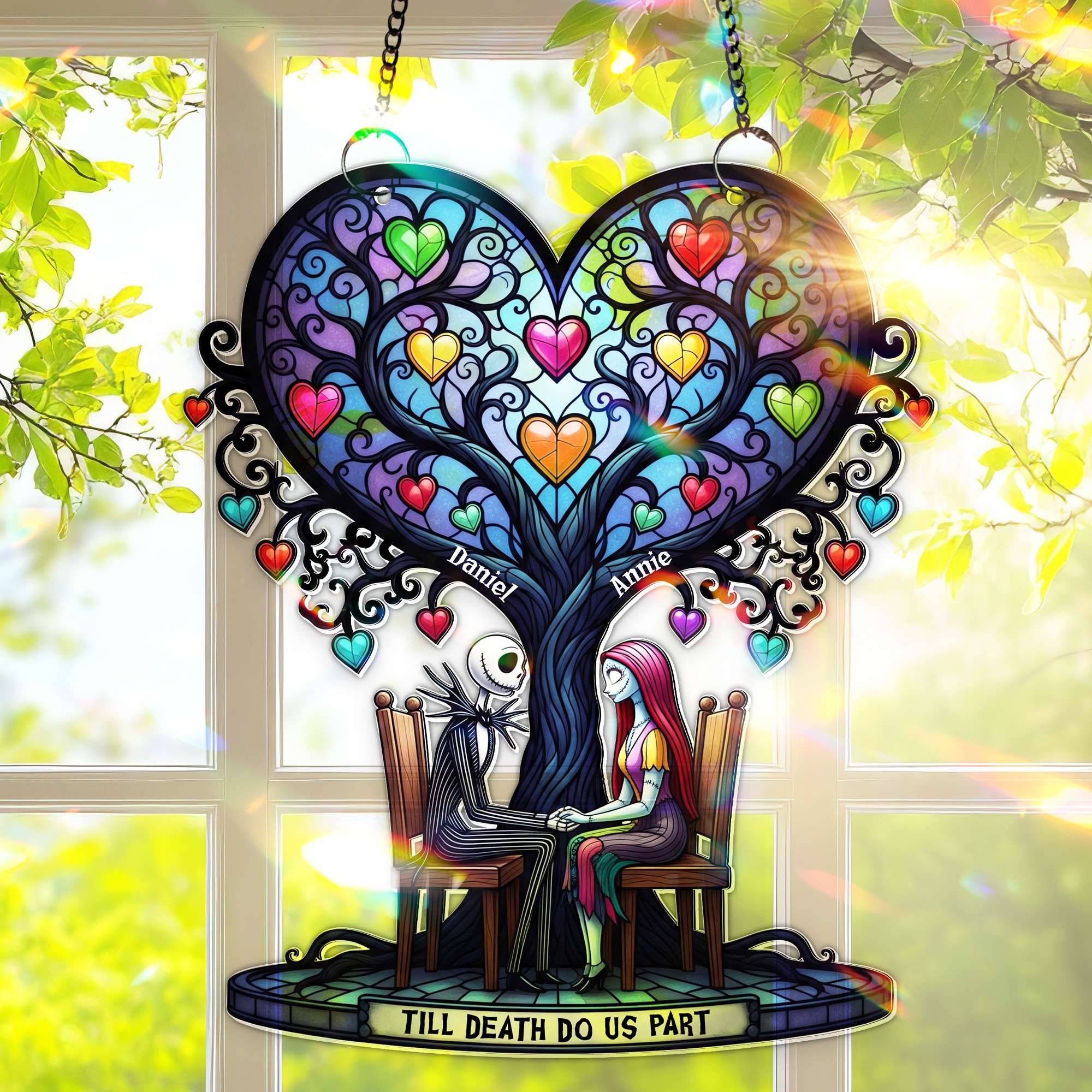 Eternal Love Tree Suncatcher - Personalize Your Love Story with Custom Names Ornament PopCulturePrints