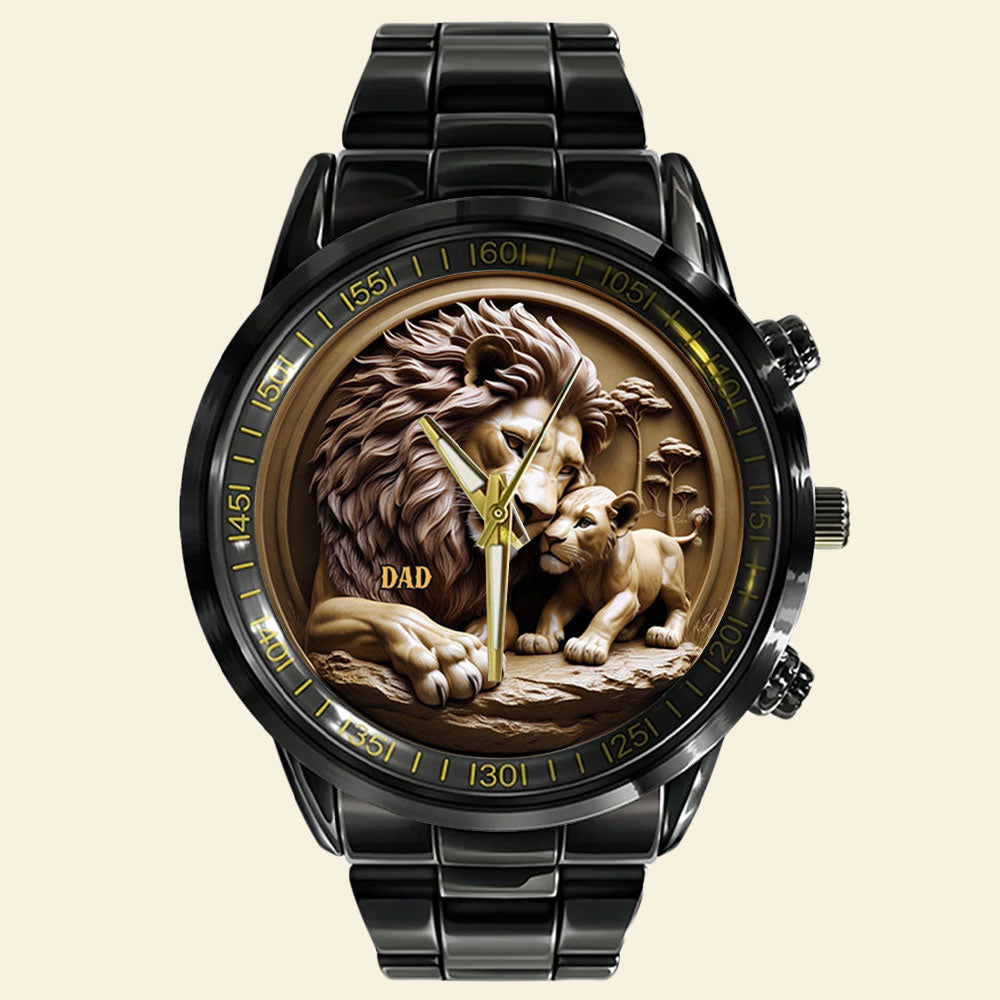 With Love from the Heart, A Timeless Gift - Lion Dad Men's Watch - Personalized Gift for Dad Men's Watch PopCulturePrints