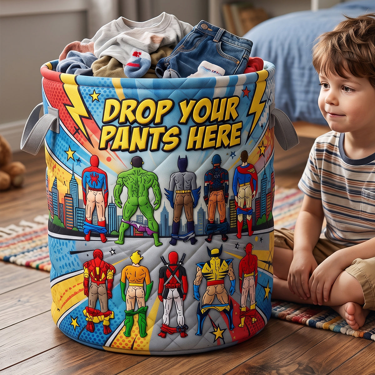 Drop Your Pants Here Quilted Laundry Basket - Personalized Gifts 03natn150726 Laundry Basket PopCulturePrints