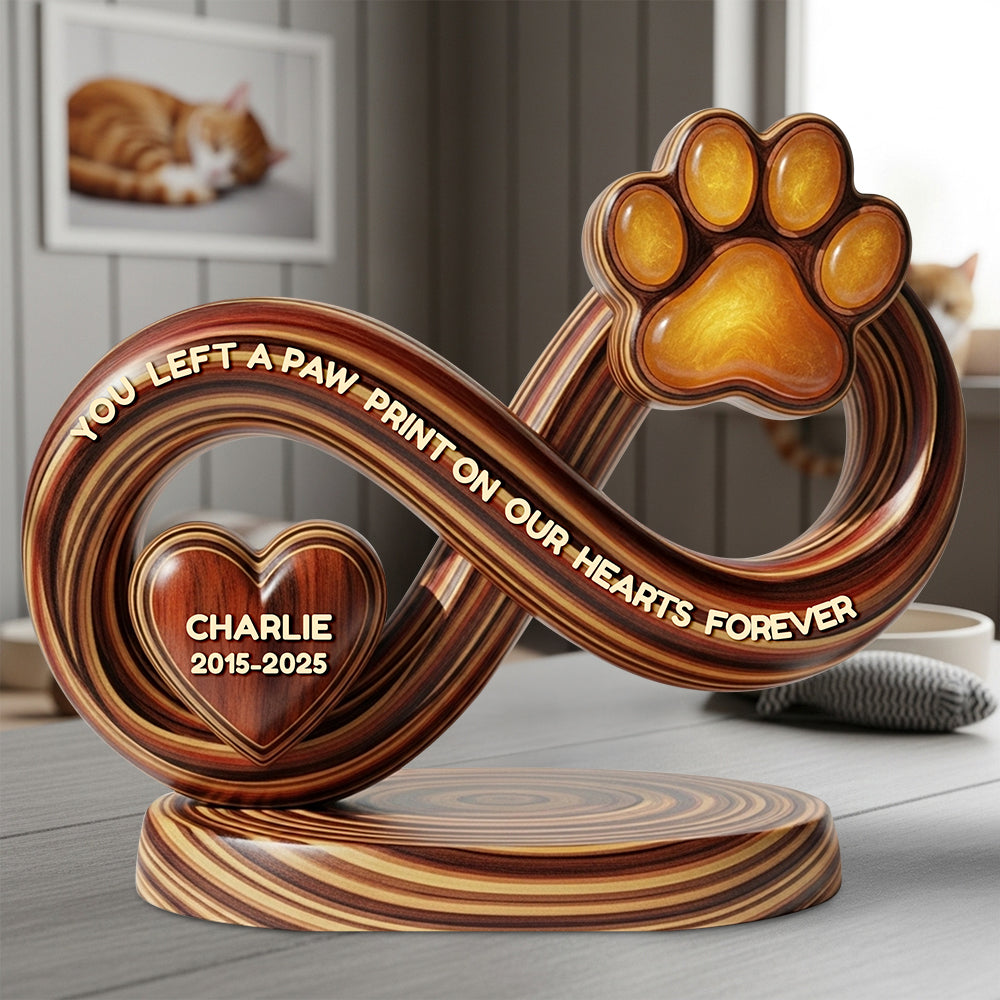 You Left a Paw Print on Our Hearts Forever - Customized Memorial Pet Acrylic Plaque - Thoughtful Gift for Pet Lovers Shaped Plaques PopCulturePrints