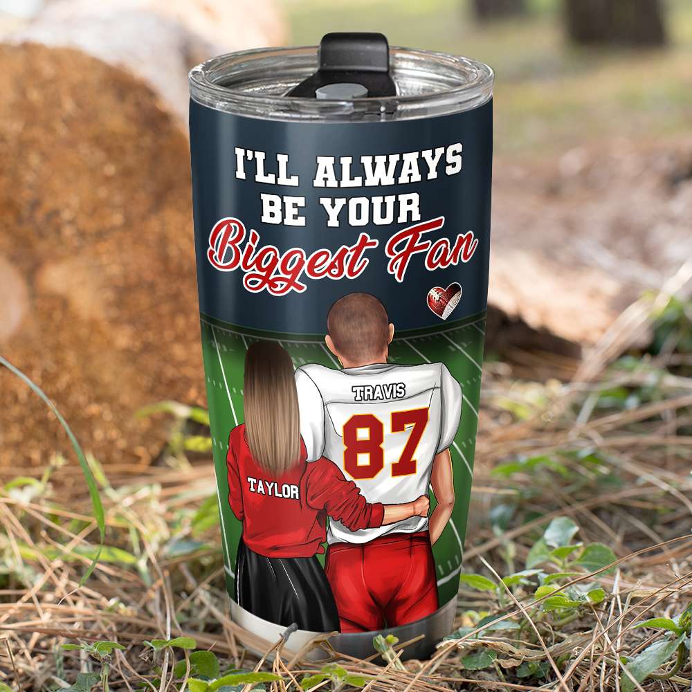 Personalized Football Couple Tumbler - Always Your Biggest Fan Tumbler Cup PopCulturePrints