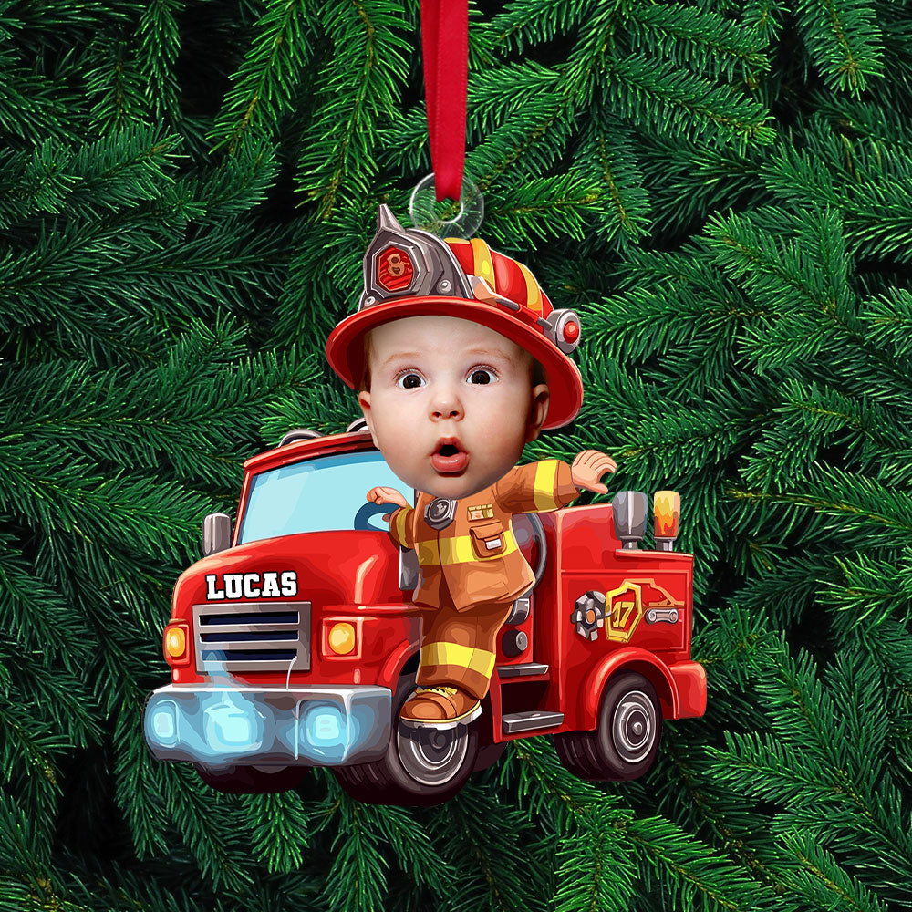 Personalized Kid Firefighter Photo Ornament Ornament PopCulturePrints