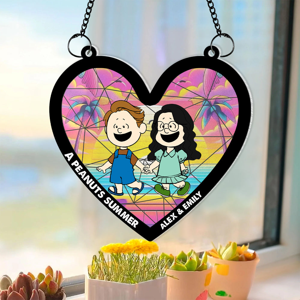 Personalized Couple Suncatcher Ornament - Peanuts Summer Hearts