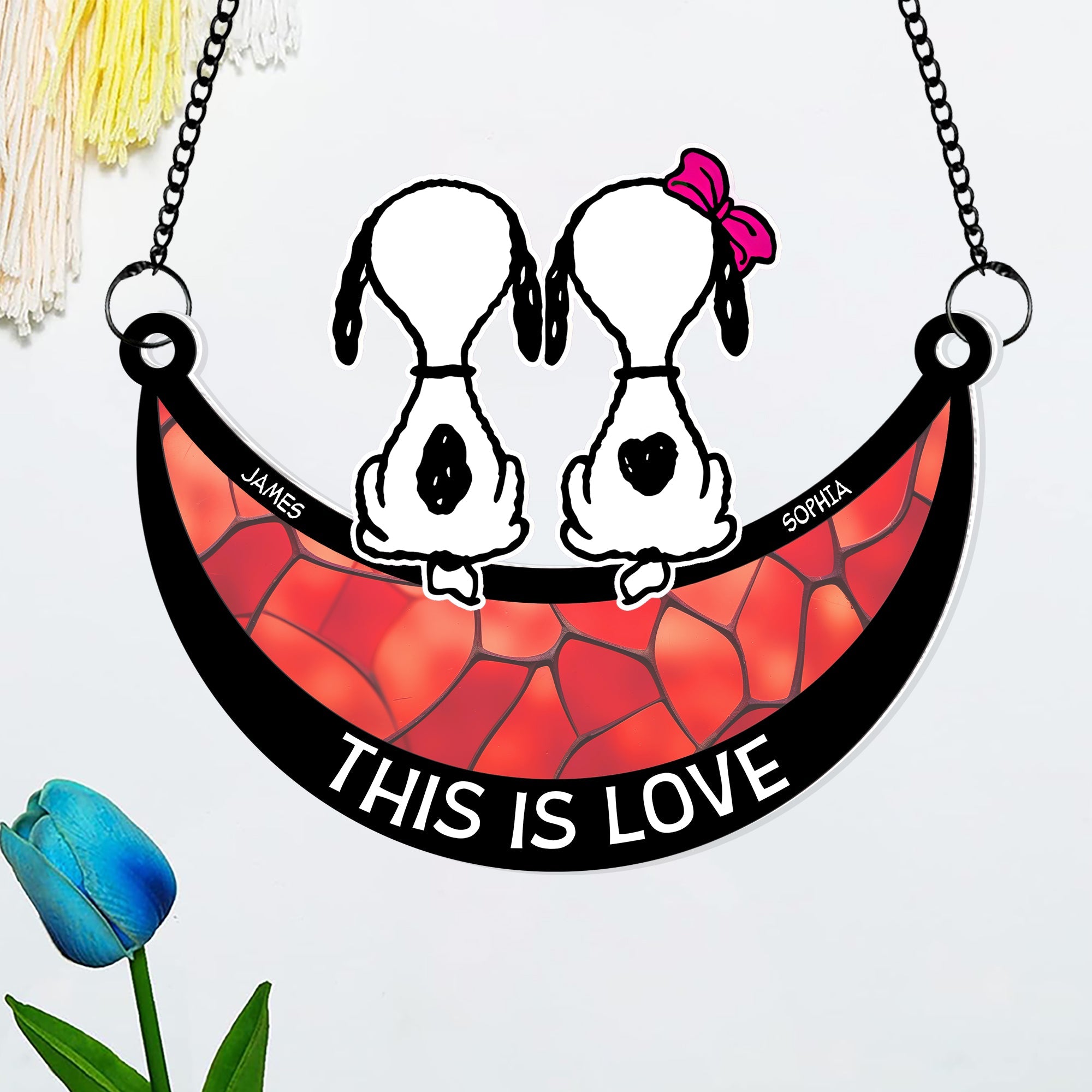 Personalized Couple Dog Suncatcher - This Is Love Ornament