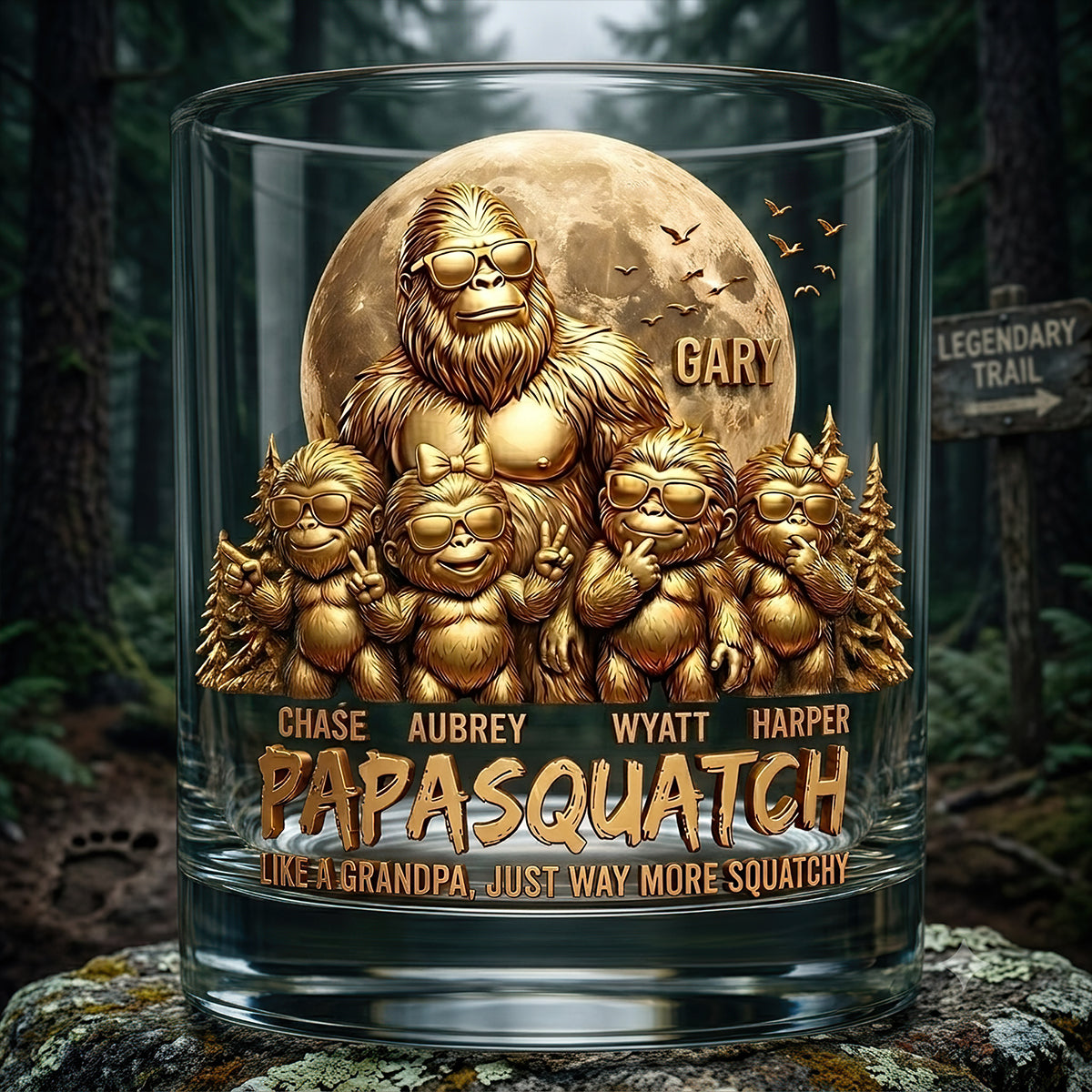 Like A Dad, Just Way More Squatchy - Personalized Round Glass for Dad Glass PopCulturePrints
