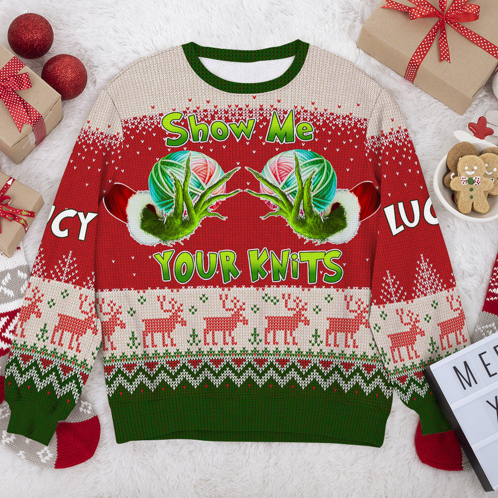 Funny Grinch Themed Show Me Your Knits Christmas Sweater