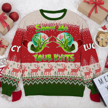 Load image into Gallery viewer, Funny Grinch Themed Show Me Your Knits Christmas Sweater
