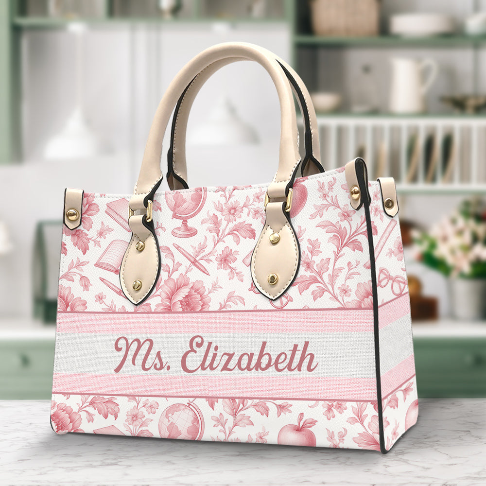 Personalized Classic Toile Pattern Leather Bag – A Meaningful Gift for Teachers, Friends, and Loved Ones Leather Bag PopCulturePrints