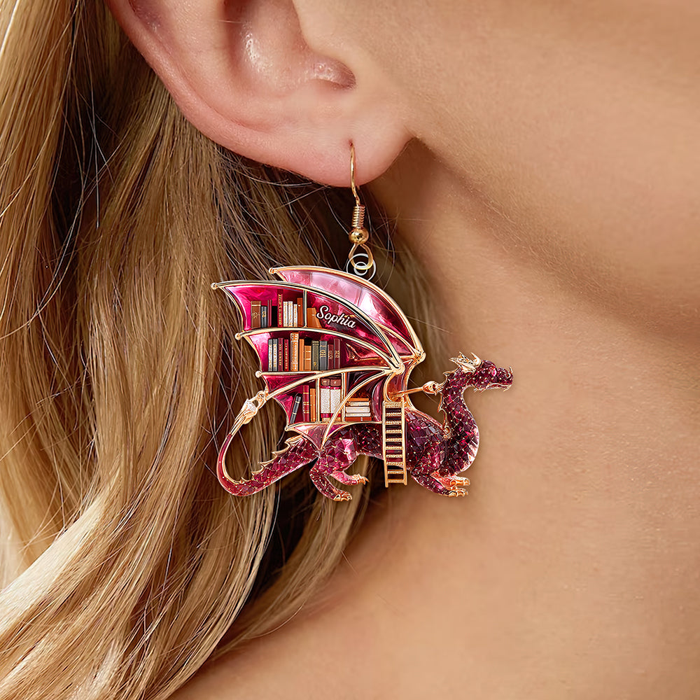 "Unleash Your Imagination with a Touch of Elegance" - Mystical Dragon Book Acrylic Earrings - Personalized Gift for Book Lovers Earrings PopCulturePrints