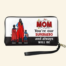 Load image into Gallery viewer, &quot;Mom, You&#39;re Our Superhero and Always Will Be&quot; - Personalized Leather Wallet - Gift for Mom, Grandma, and Special Women Leather Wallet PopCulturePrints
