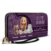 Load image into Gallery viewer, “For the Love of Cats” - Cat Mom 3D Effect Personalized Leather Long Wallet - Gift for Moms and Grandmothers Leather Long Wallet PopCulturePrints
